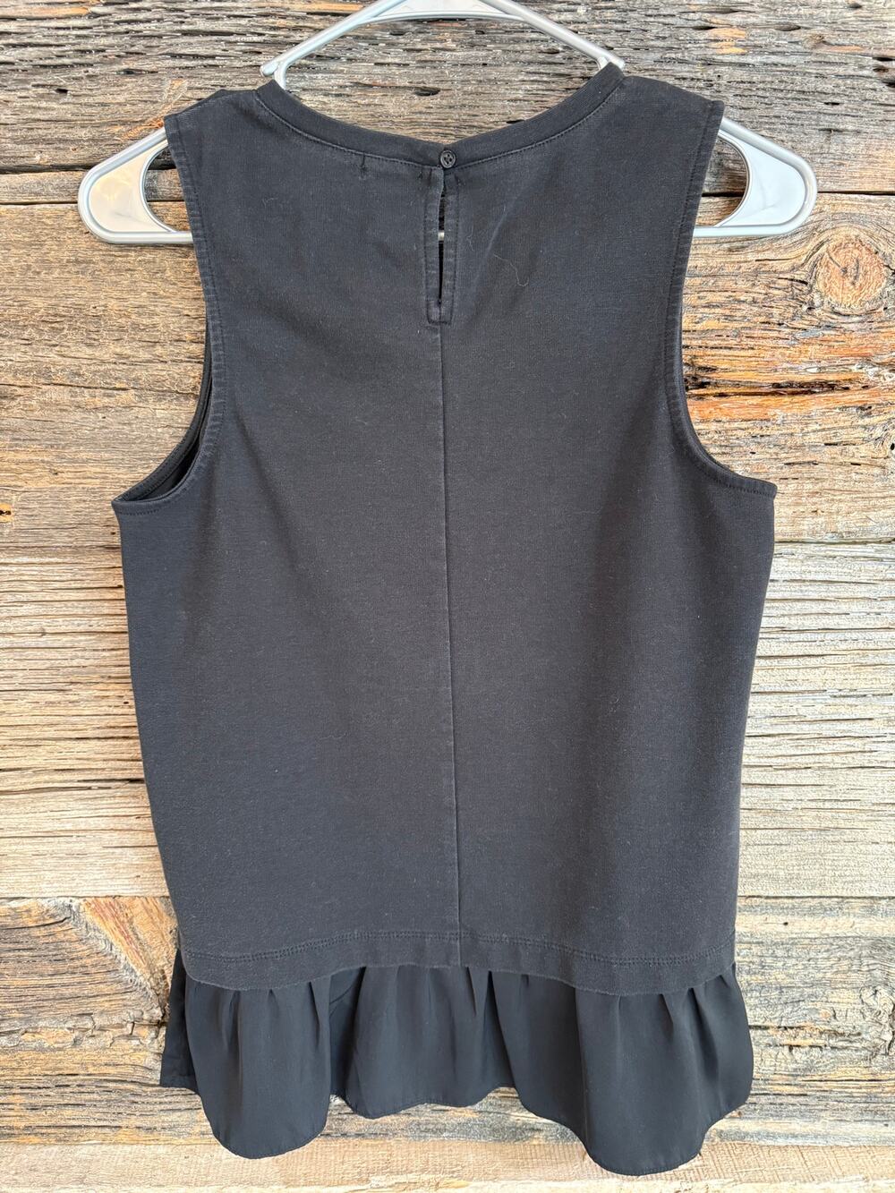 J.Crew Women's XS Blacke Sleeveless Ruffle Jem Mixed Media Top Blouse